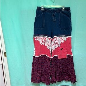 Chic Boho Wide Leg Pants - Navy and Pink